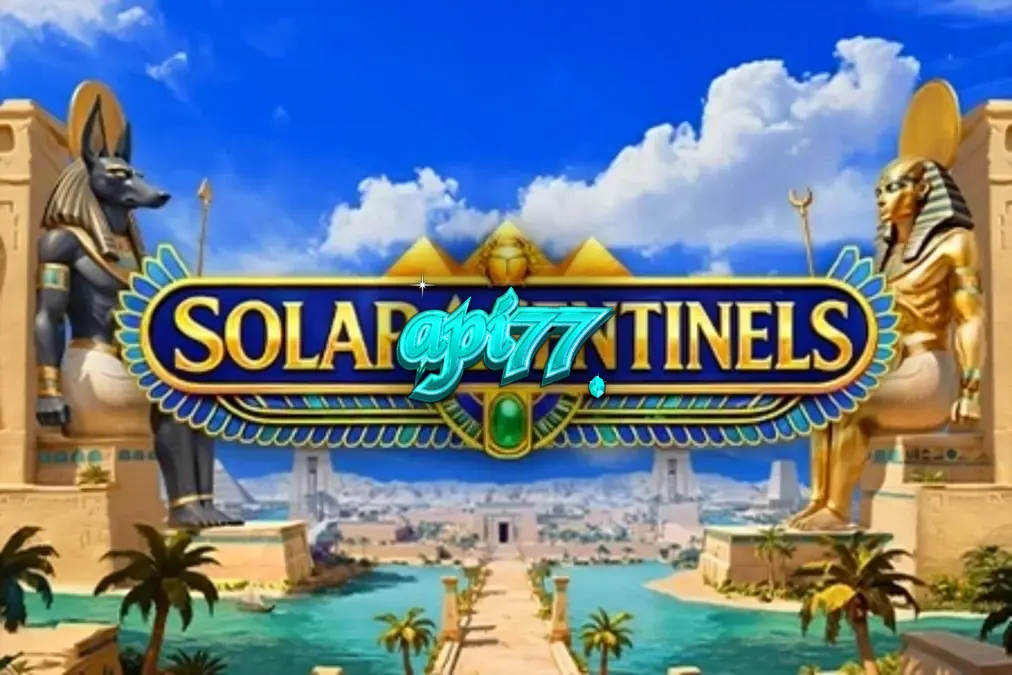 Tampilan visual slot Solar Sentinels dengan latar belakang monumen Mesir kuno